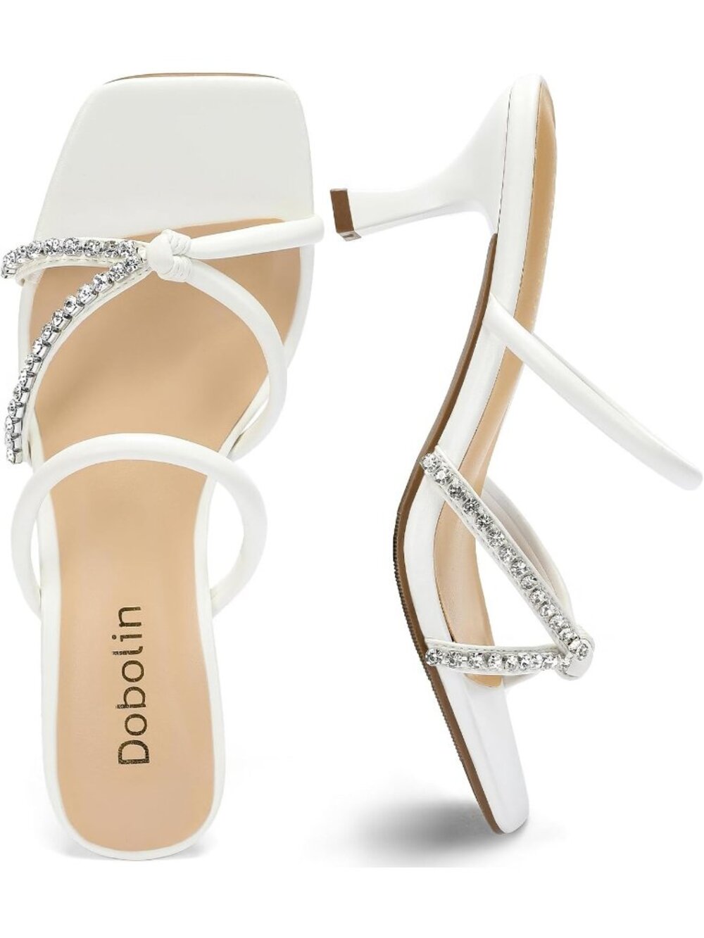 Women's White Summer Comfortable Open Toe Strappy Slides Kitten Heeled Sandals
